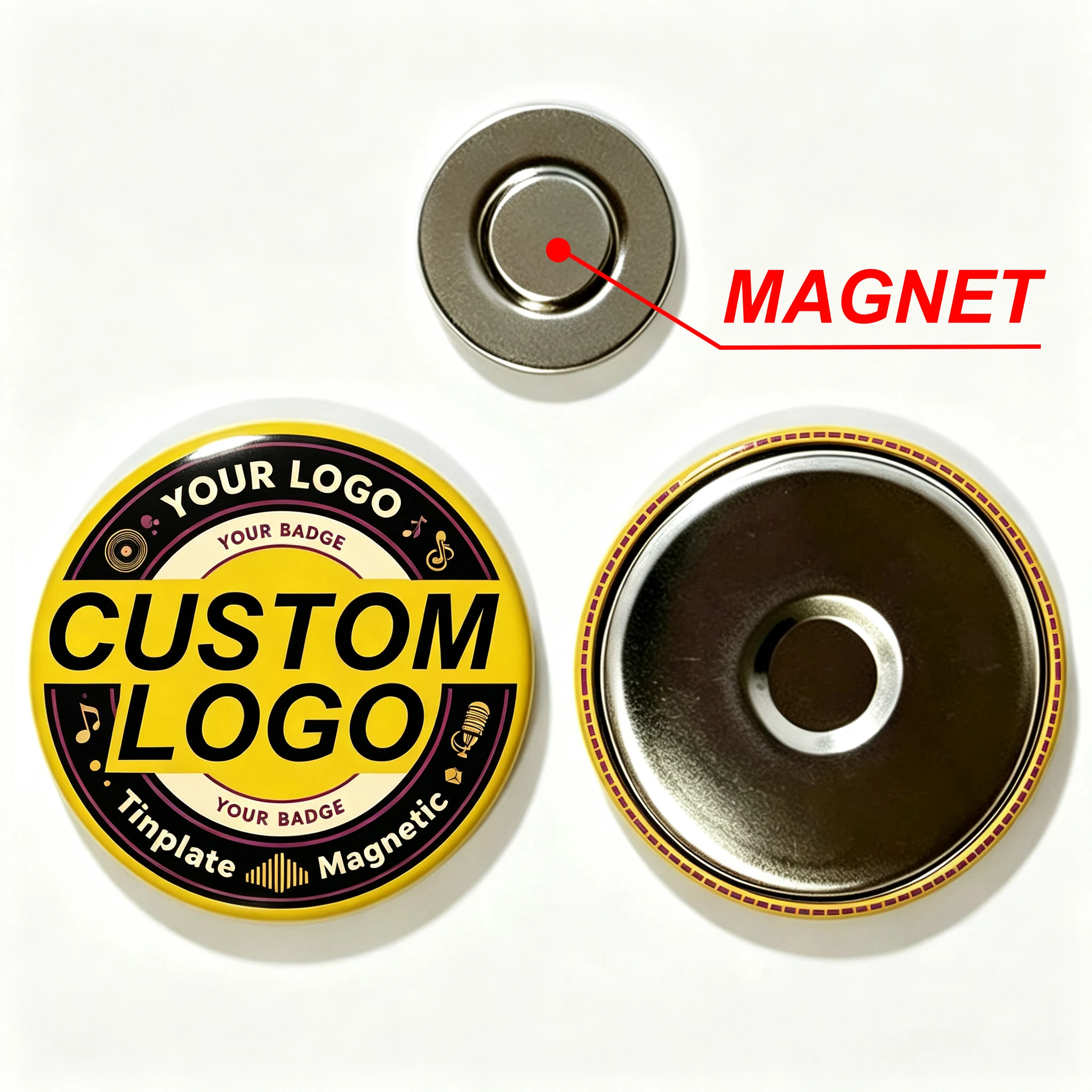 Custom Round Tinplate Metal Magnetic Badge,Personalized Hard Chest Badge with Your Design for Party, Anniversary Business Events