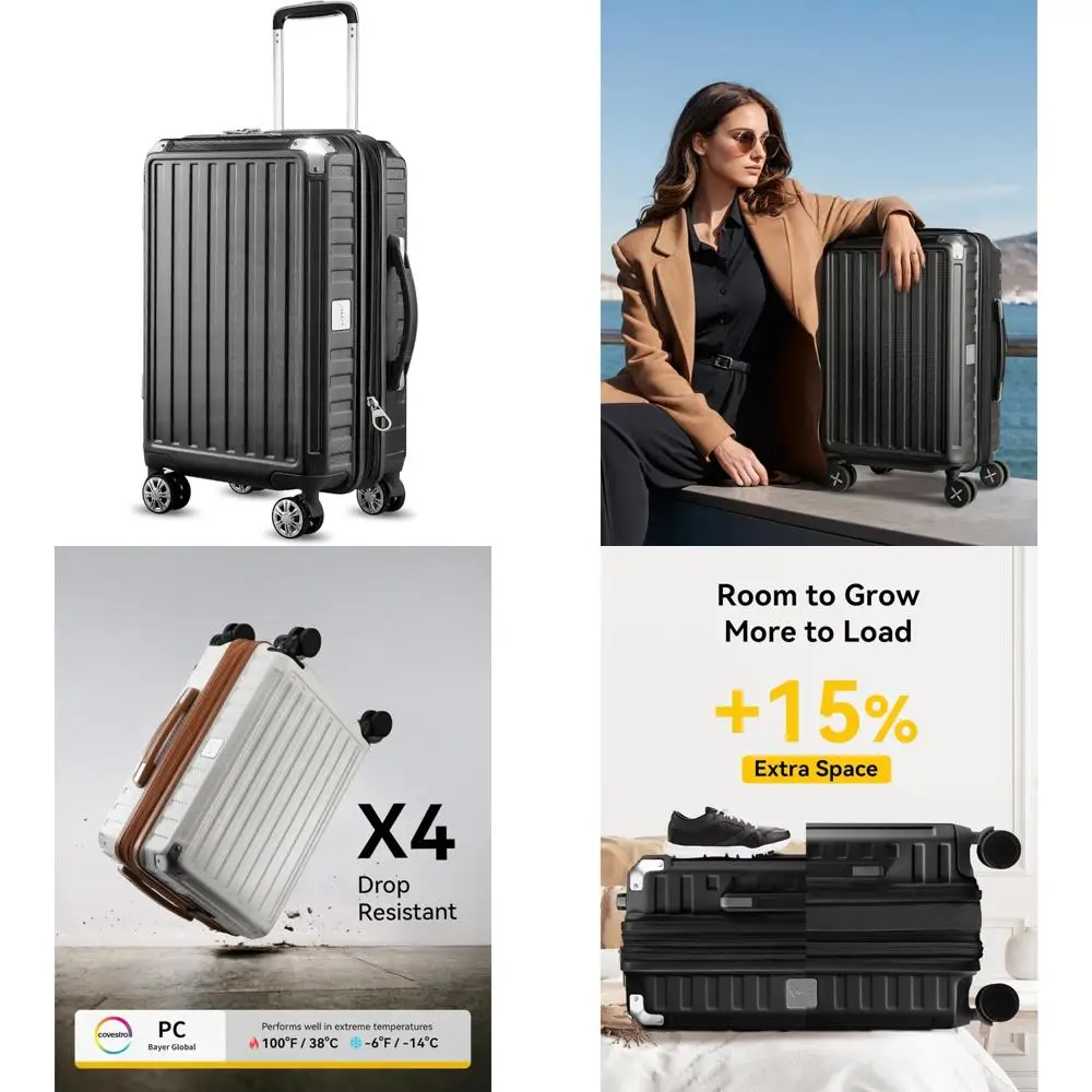 

Expandable Hard Shell Spinner Suitcase 20 Inch, Airline Approved, PC Material, Charcoal Metallic, Travel Luggage