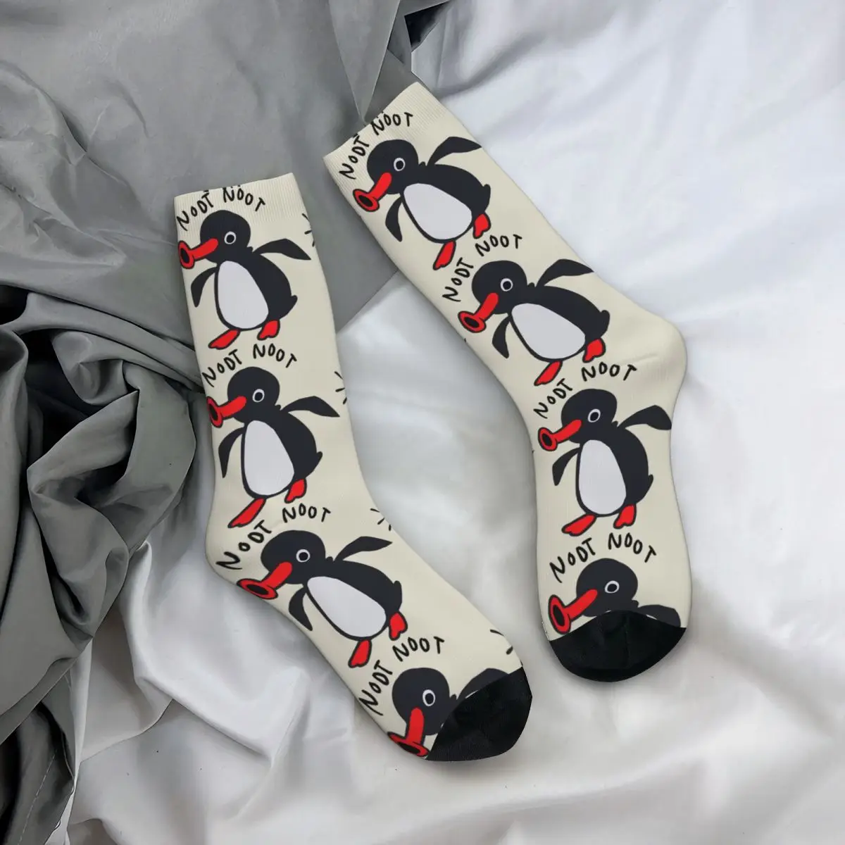 Funny Happy Men\'s Socks Classic Retro Harajuku Noot Pingu Pinga Penguin TV Hip Hop Novelty Crew Crazy Sock Gift Pattern Printed