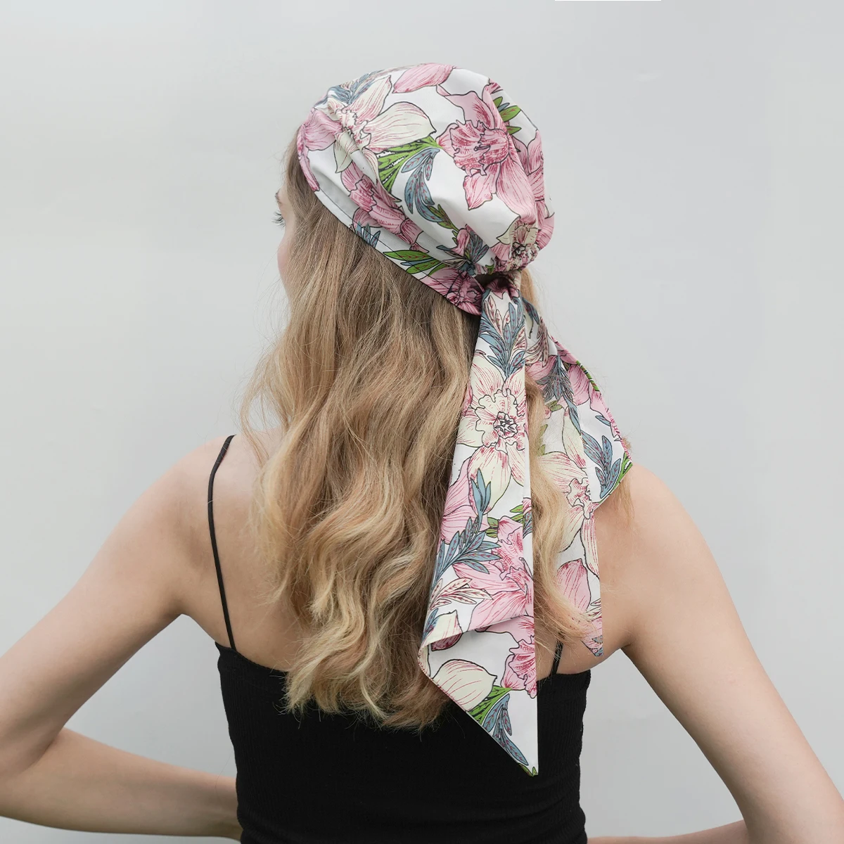 AWAYTR Bohemia Printed Satin Silk Hat Cap Hijab Scarf Headband Women Hat Turban Cap Silky Bonnet Head Scarf Elastic Hair Band