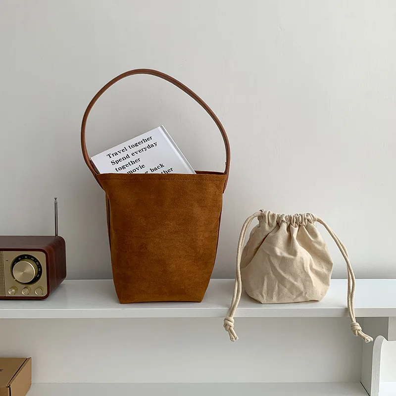 

Винтажная сумка-ведро из искусственной замши, дизайнерские женские сумки, трендовые осенние и зимние сумки на плечо, маленькая женская сумка-тоут 2024