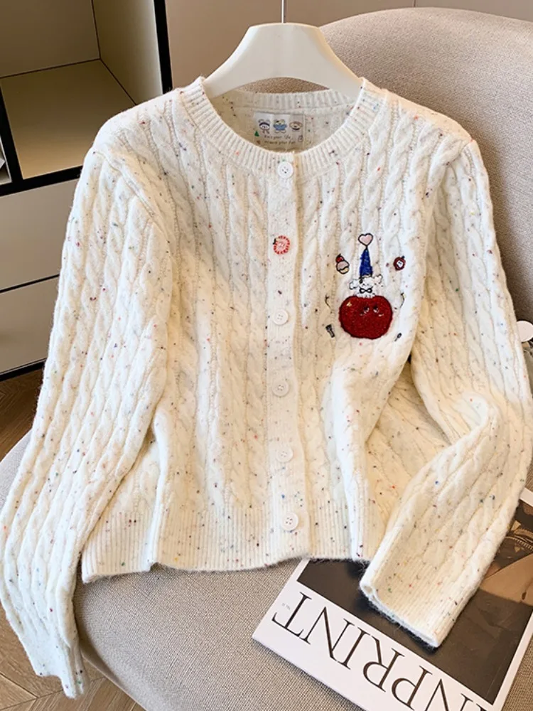 

Ele Embroidered Knitted Open Cardigan Women's Loose Sle Soft Sweater Jaet Autumn Winter Self-Kee Design