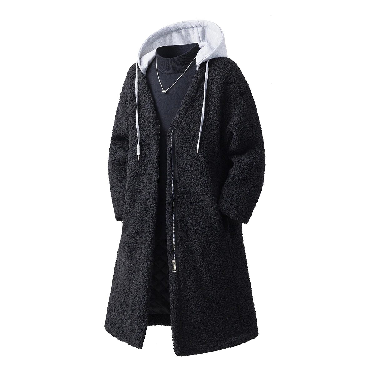 

Новый зимний толстый плащ с капюшоном, мужская свободная длинная верхняя одежда, пальто, однотонная теплая повседневная модная ветровка, мужской шикарный плащ на молнии