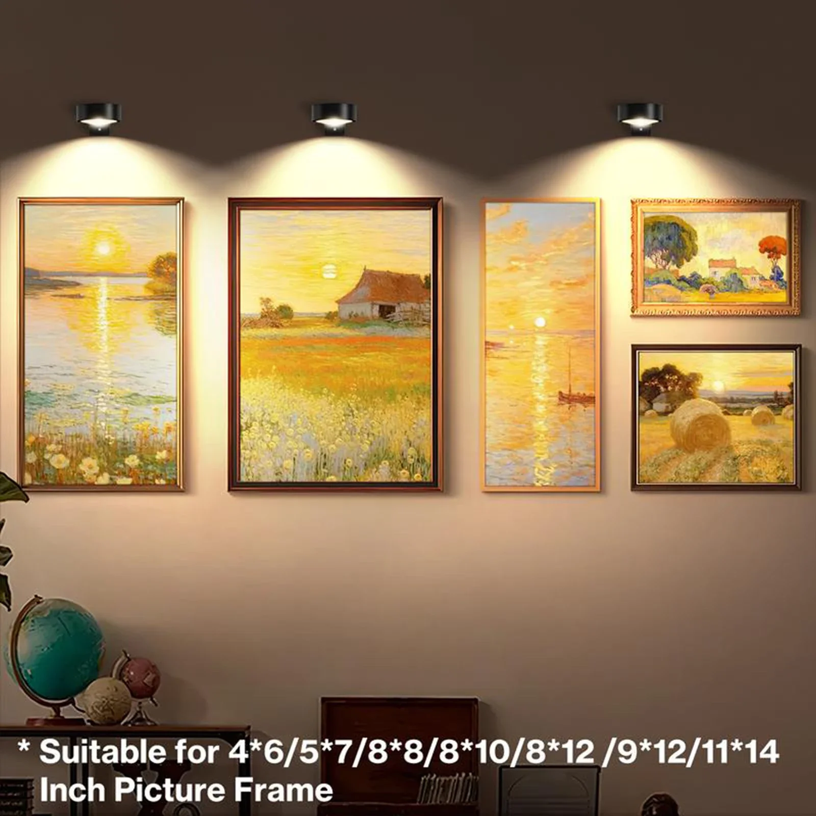 For Picture Artworking Frame Portrait 3Pcs Art Display Picture Lights with Remote LED Painting Light Wireless Wall Puck Lights