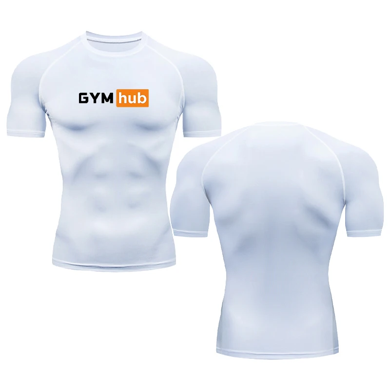 Männer Gym Hub Grafik druck Laufen Kompression Kurzarm eng anliegende Gym Sport T-Shirt Fitness männlich Jogging Trainings anzug Tops