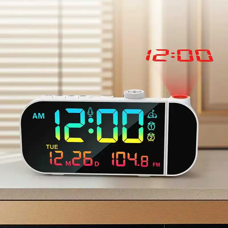 

Foreign trade new wholesale colorful LED projection clock AM/FM radio high-quality home high-end electronic alarm clock