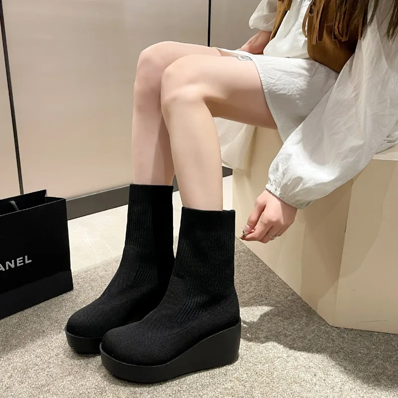 2023 Winter Platform Wedge Women\'s Fashion Ankle Thick Boots Gothic Fashion Fashion Fashion Style Shoes Comfortable Punk Boots