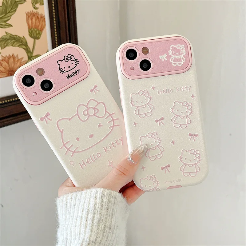 Hello Kitty Sanrio Pink Girls Lens protection Anime Phone Case For iPhone 15 14 13 12 11 Pro Max Case Cute Sweet cartoon Cover