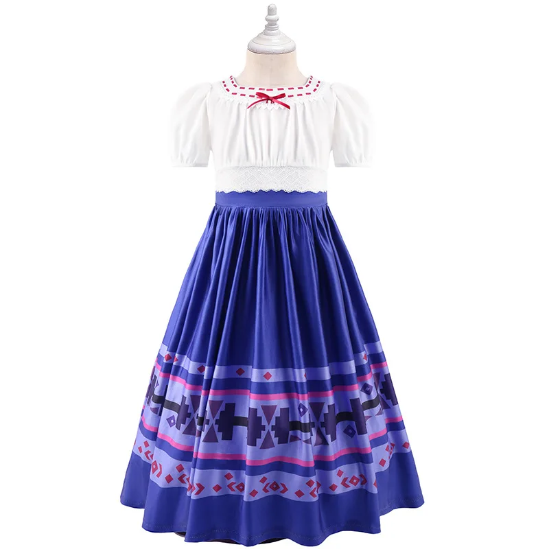Girls Summer Dress Luisa Costume Cartoon Magic House Encanto Cosplay Dress with Handbag Children Birthday Gift Perform Outfit