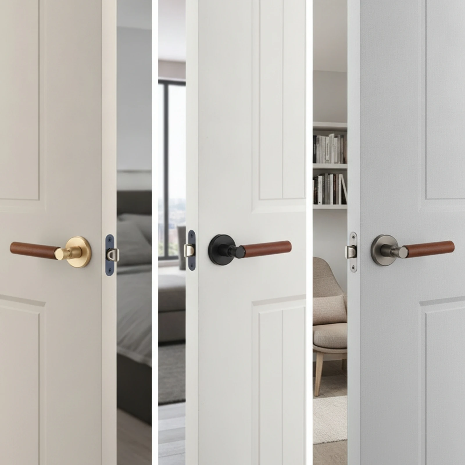 Wooden Door Handle Cylindrical Door Handle with Rosette Hardware Non-Locking Heavy Duty for Interior Doors, Bedroom