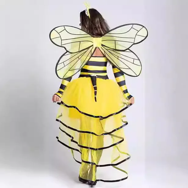 Bee Costumes for Women Halloween Honey Bee Costume Adult Little Bee Dresses Headband + Dress + Wings + Cuffs Costumes Suits