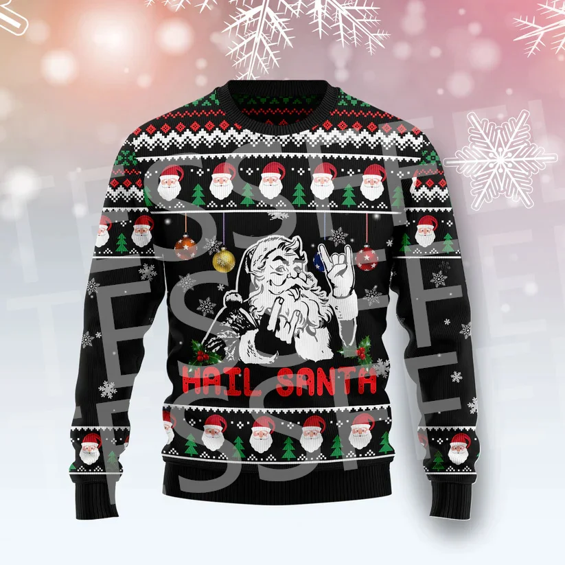 Santa Claus Knitted Sweater Xmas Trump Cartoon Vintage Retro Graffiti Gradient Long Sleeves 3DPrint Winter Pullover Harajuku V8