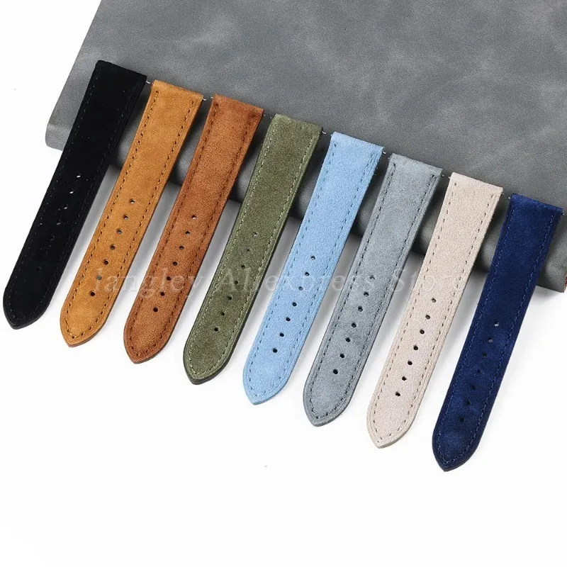 Soft Suede Leather Watch Band 18mm 19mm 20mm 22mm Blue Brown Watch Straps for Omega Stainless Steel Buckle Men Watch Accessories