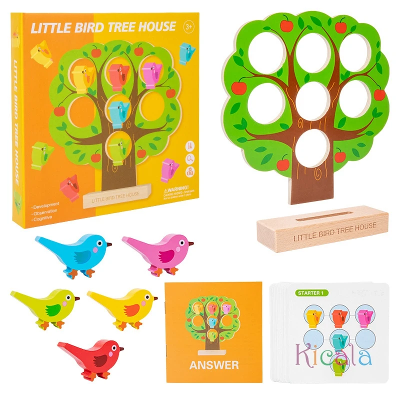 Fun Little Bird Tree House Children's Educational Wooden Toy Toddler Montessori Toy Color Recognition Interactive Desktop