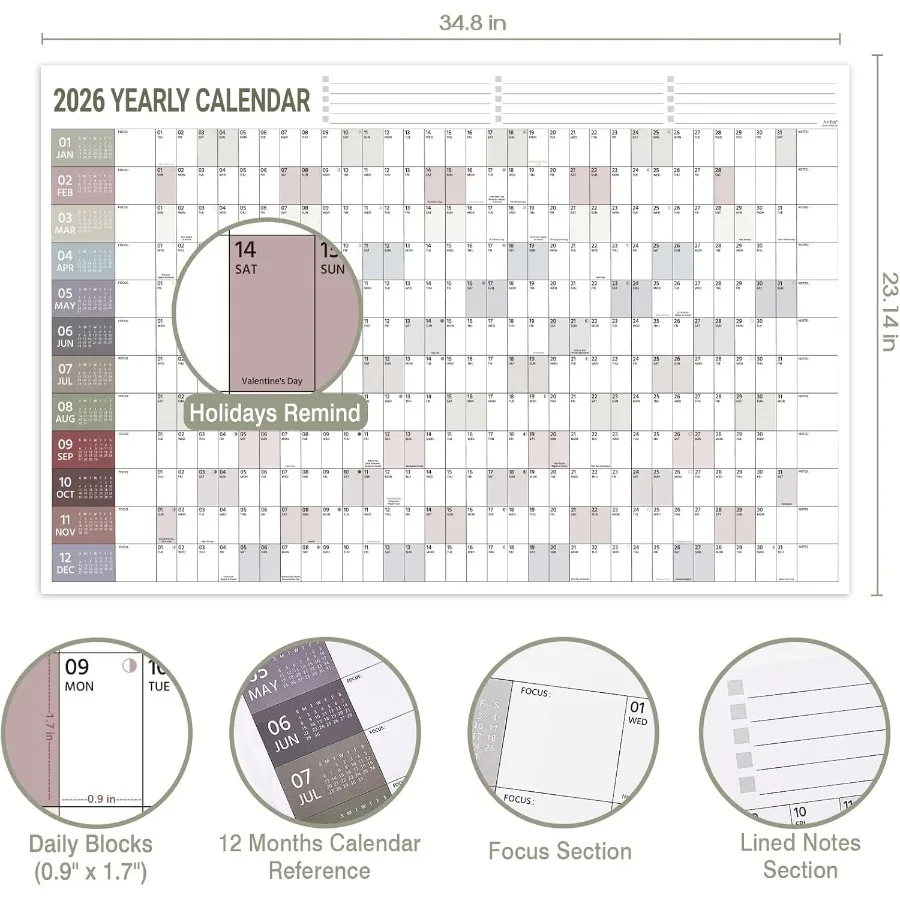 2026 Yearly Wall Calendar 2026 Wall Calendar Jan. 2026 Dec. 2026 Yearly Wall Calendars 2026 with Julian Dates Thick Paper Round