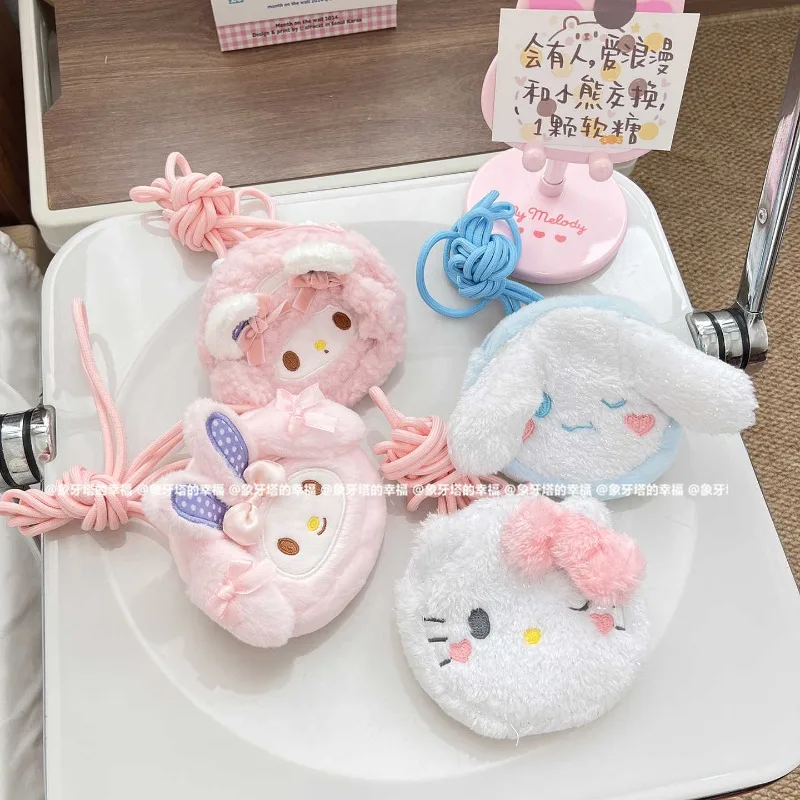 

Cute Cartoon Sanrios My Melody Mobile Phone Back Clip Plush Change Headphones Bag Hello Kitty Anti-falling Slant Shoulder Bag