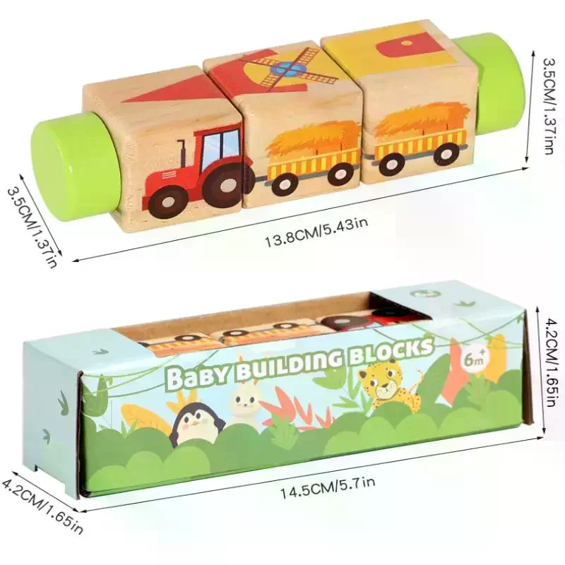 1Pcs Animal Colour Shape Cognition Toys 3D Wooden Jigsaw Puzzle Rotating Puzzle Building Blocks Kid Early Education Toy