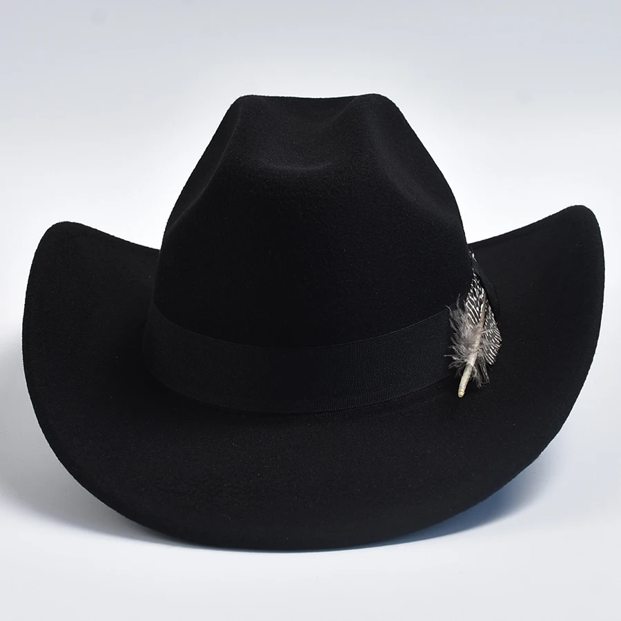 Handmade Feathers Cowboy Hat For Men\'s Vintage Curved Brim Gentleman Fedora Jazz Cap Sombrero Hombre