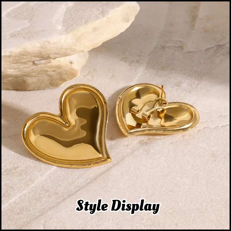 Stainless Steel Heart Earrings Plated 18k Gold Color Non Tarnish Waterproof Trendy Jewelry Earrings For Women Gift