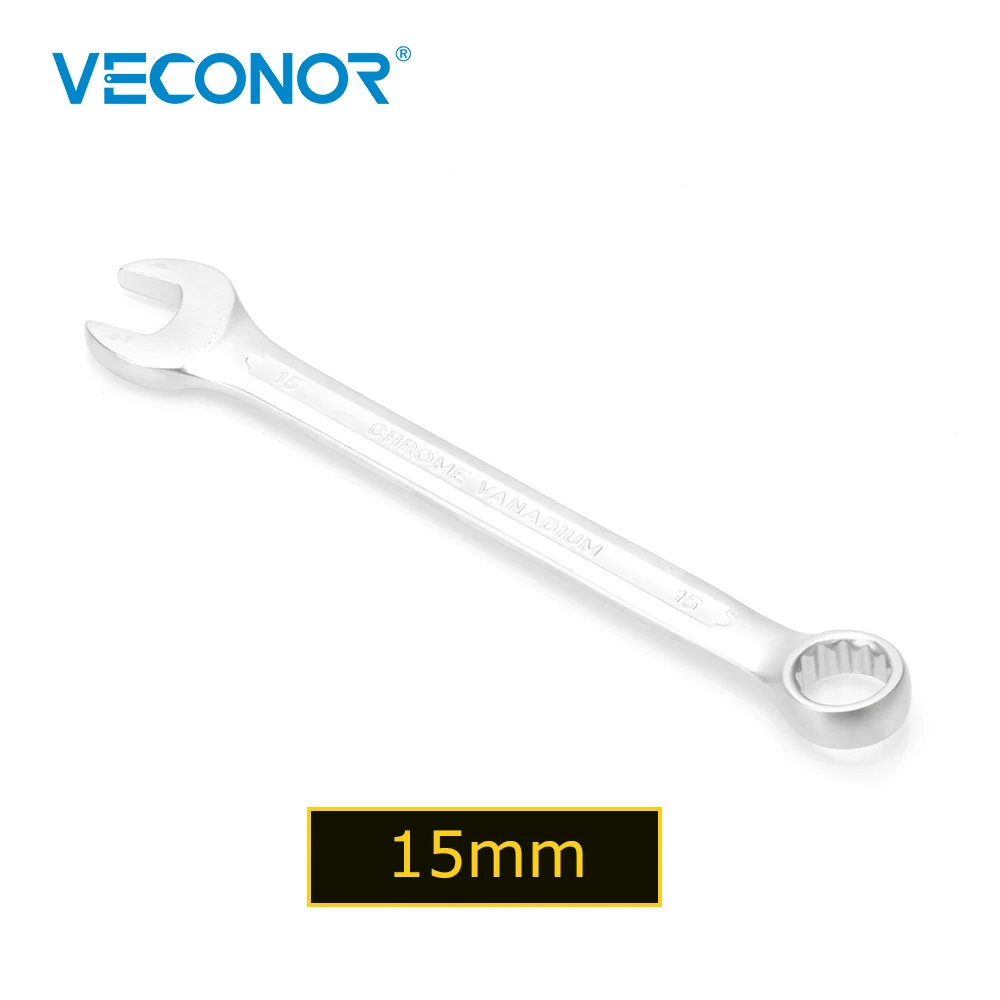 Veconor 15 mm Chave de Combinação de Extremidade de Caixa Aberta Cromo Vanádio Anel Aberto Combinação Chave Inglesa Ferramentas Manuais de Reparo de Carro Doméstico 15 mm