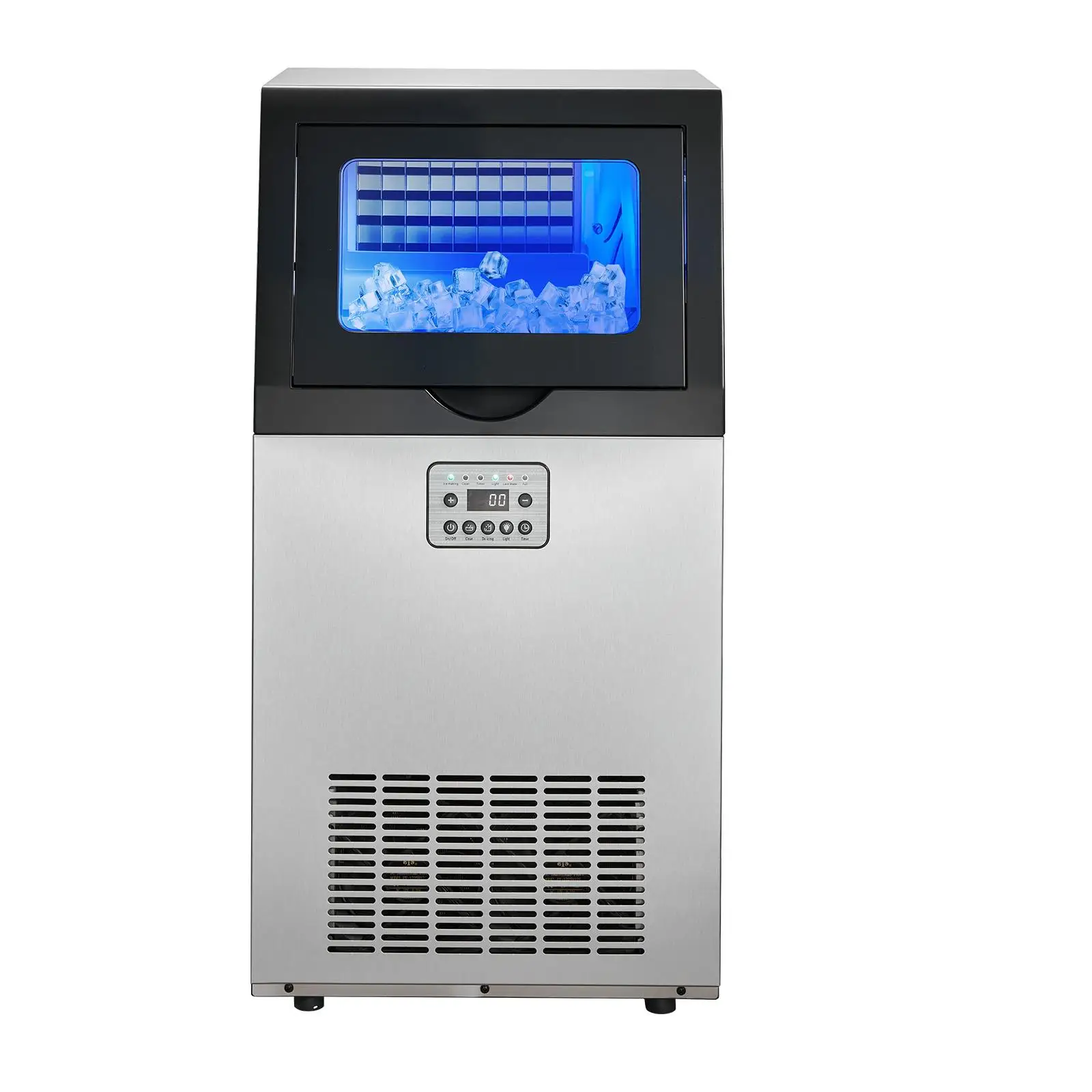 Commercial Ice Maker Machine 100 lbs/24h with 30 lbs Storage Capacity Stainless Steel Built In Freestanding Under Counter Ice Maker with Display and Self Cleaning for home Bar Restaurant