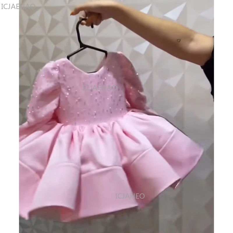 Pink Baby Girl First Birthday Princess Dress Bow Sweet Tutu Gown Kids Girls Party Outfit Christening Pageant Formal Celebration