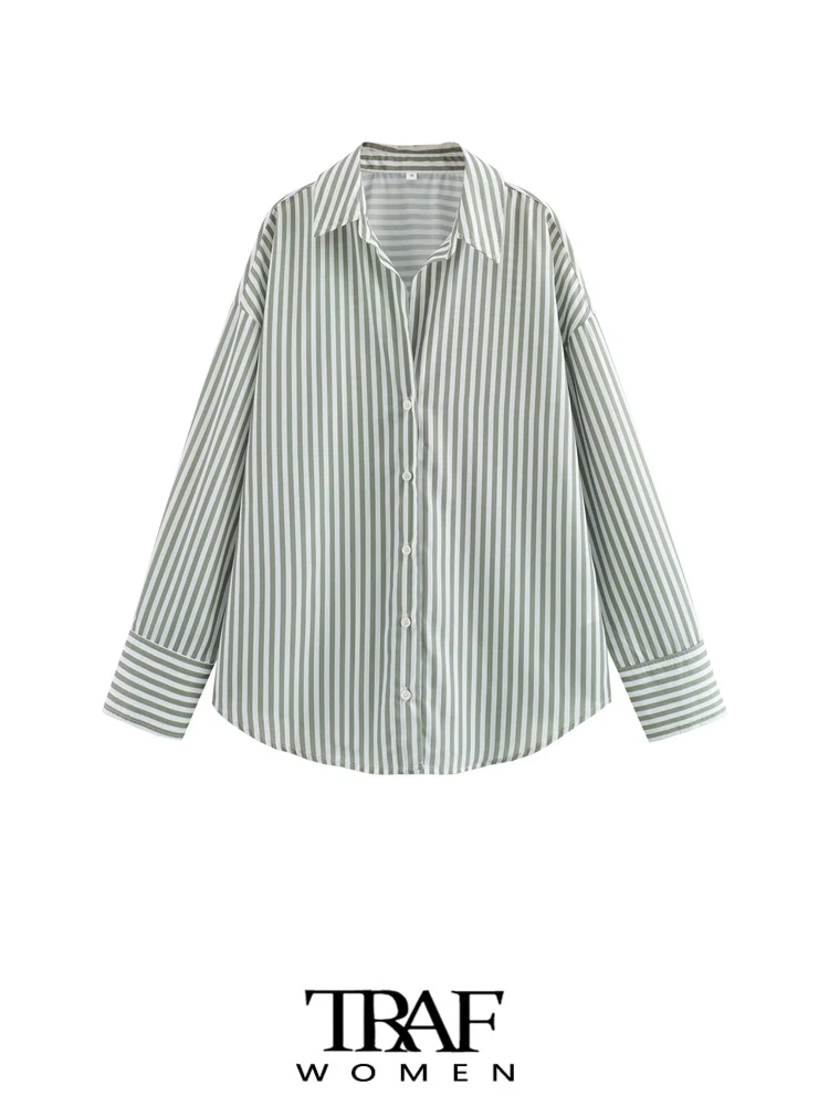 TRAF-Oversized Basic Poplin Shirts for Women, Long Sleeve, Button-up, Loose, Female Blouses, Chic Tops, Fashion