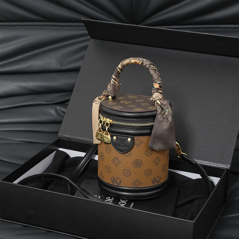 

2025 Vintage Monogram Bucket Bag, Classic Top Handle Purse for Women, Timeless Shoulder Crossbody, Minimalist Day-to-Night Tote