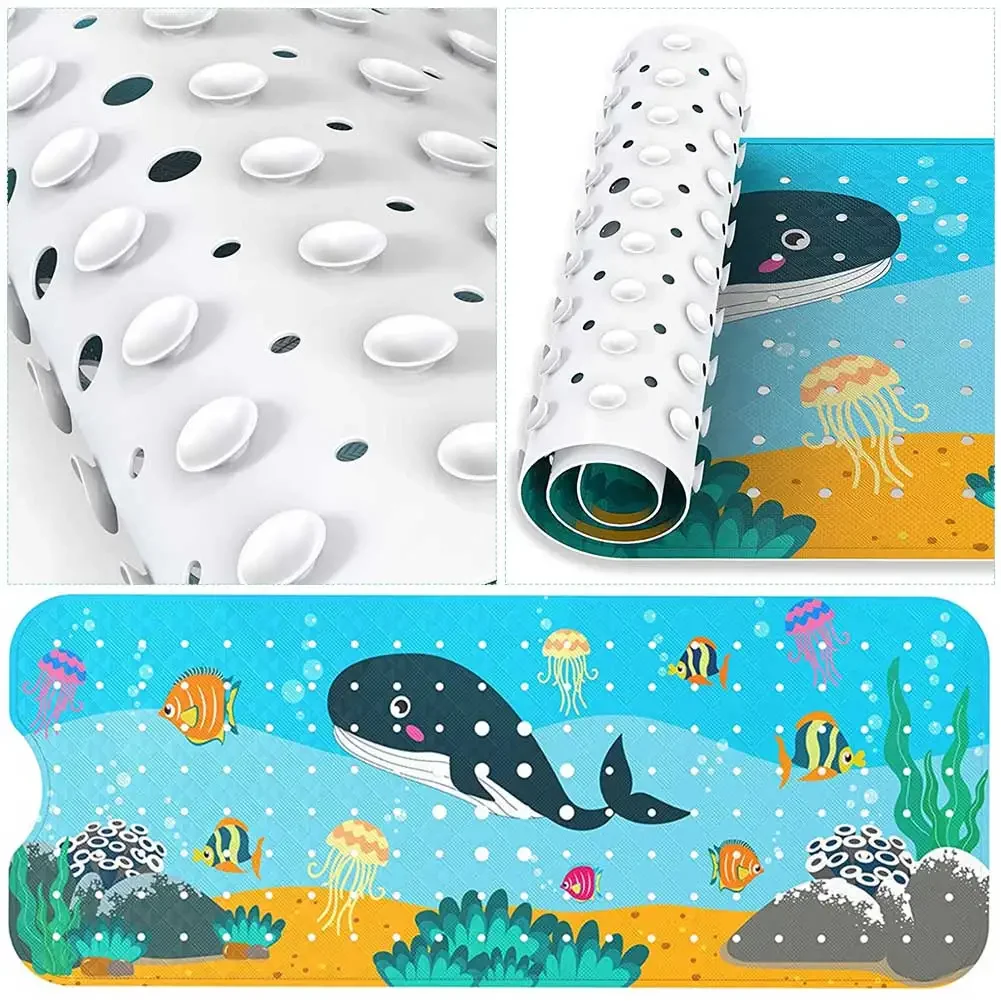 Baby Bath Mat Non Slip Kids Bathtub Mat with Drain Holes 40x16 in Bathtub Mat Cartoon Toddler Bath Mat Bath Tub Shower Mat