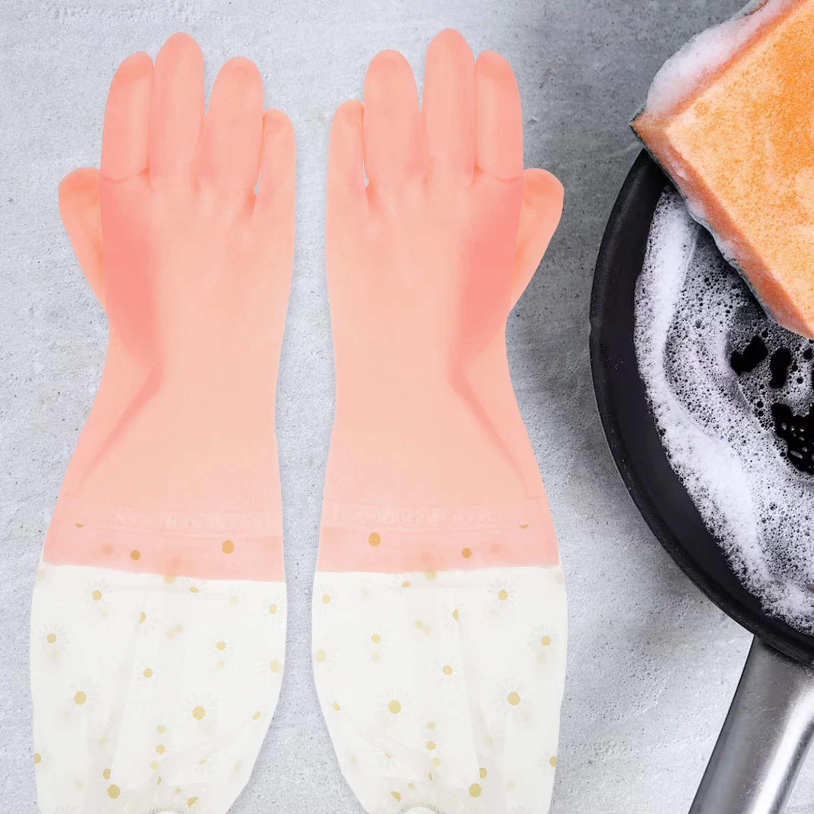 

Rubber Kitchen Dishwashing Non-Slip Heavy Duty Thickened Long Household Cleaning Gloves For Washing Dishes Vegetable