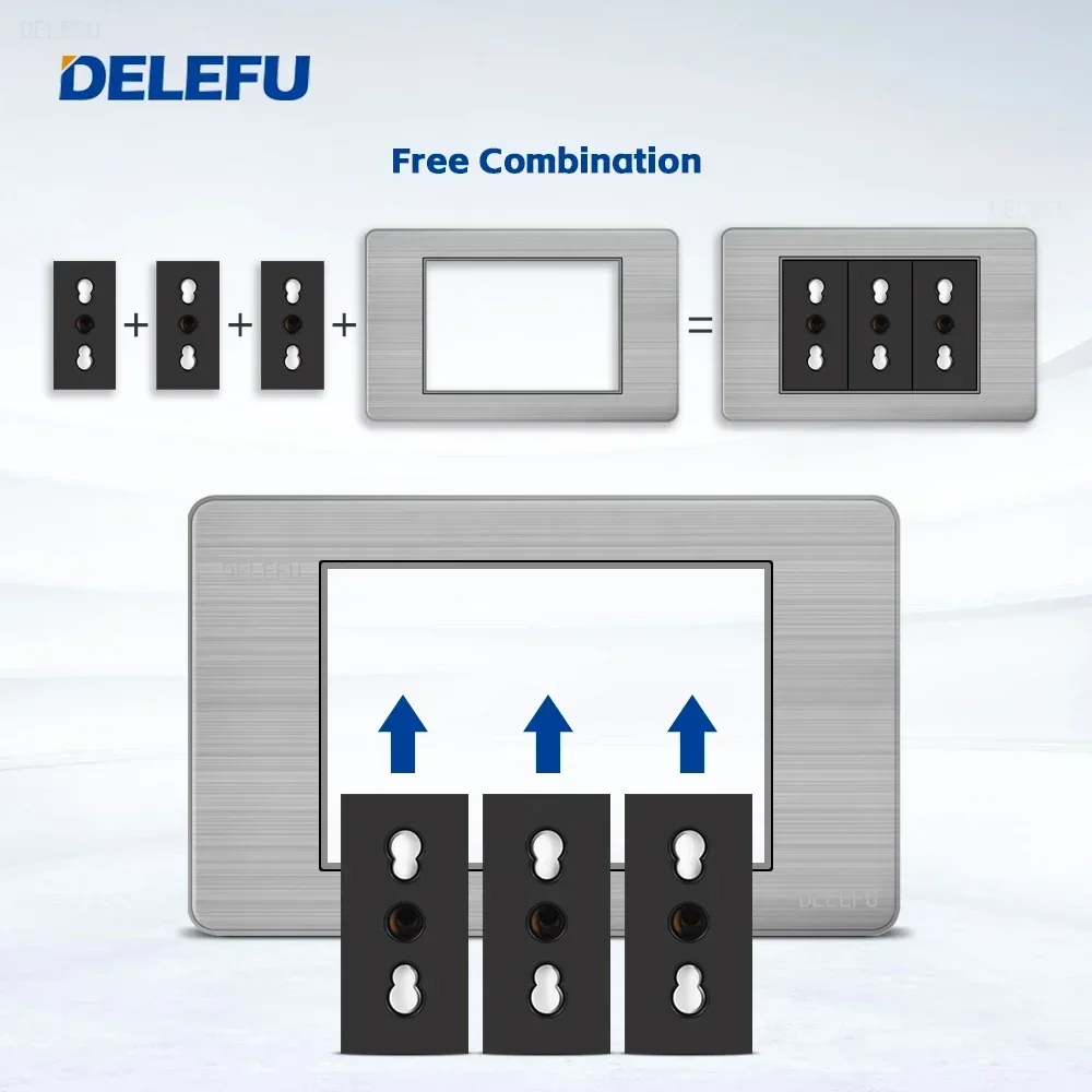 Delfu preto aço inoxidável itália chile usb typec tomada de carregamento rápido schuko tuya wifi interruptor inteligente sat tv tel campainha cortina