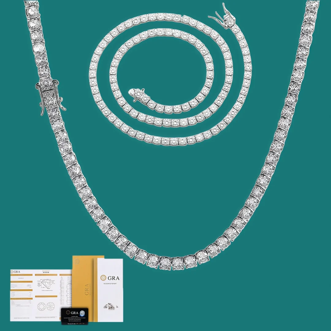 D VVS1 Moissanite Pass Diamond Test Tennis Necklace 925 Sterling Silver Shining for Women Man Wedding Jewelry Gift Fast Shipping
