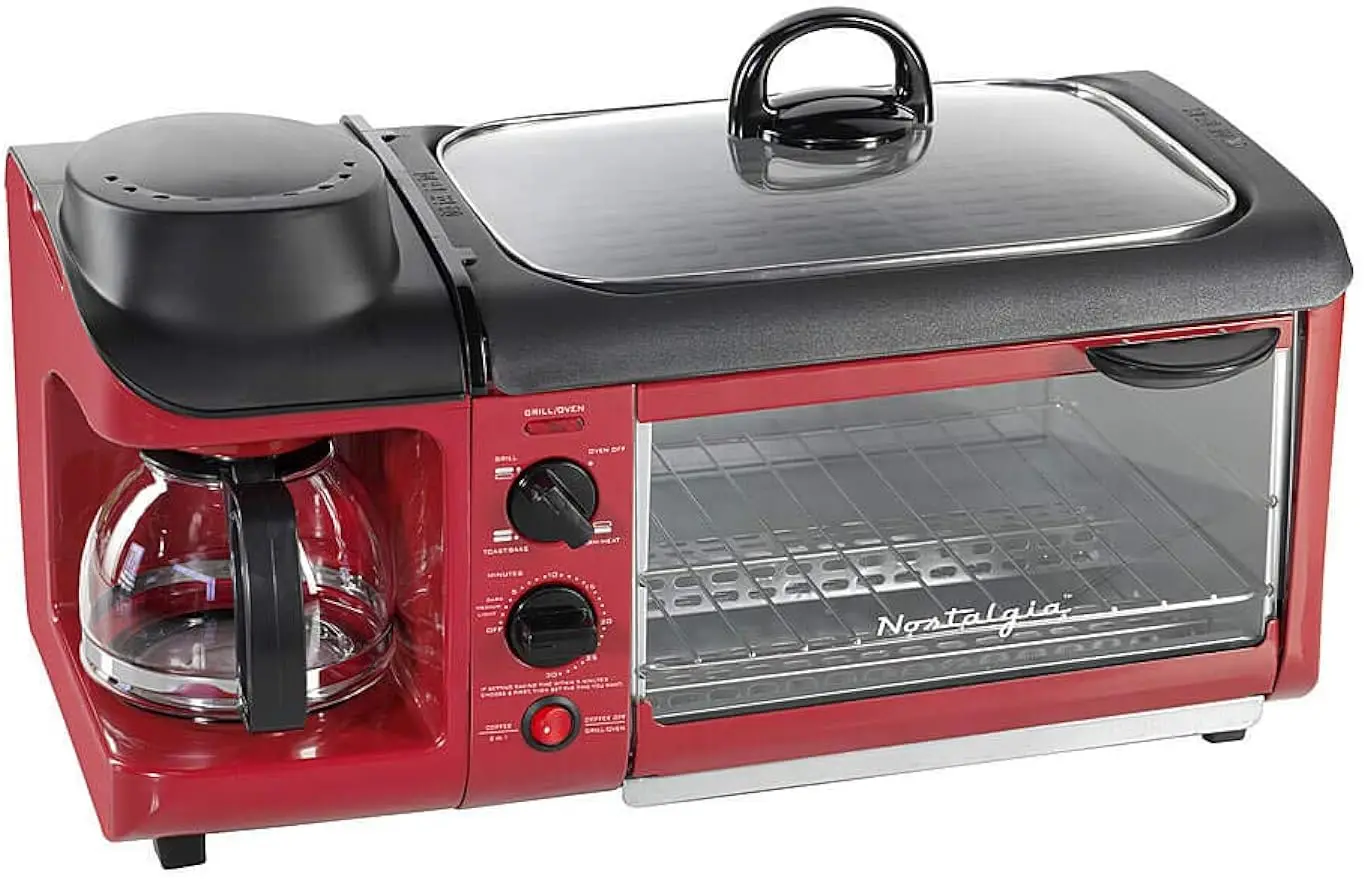 

3-in-1 breakfast station - includes coffee maker, non-stick pan and 4-piece toaster oven - multi-function breakfast maker