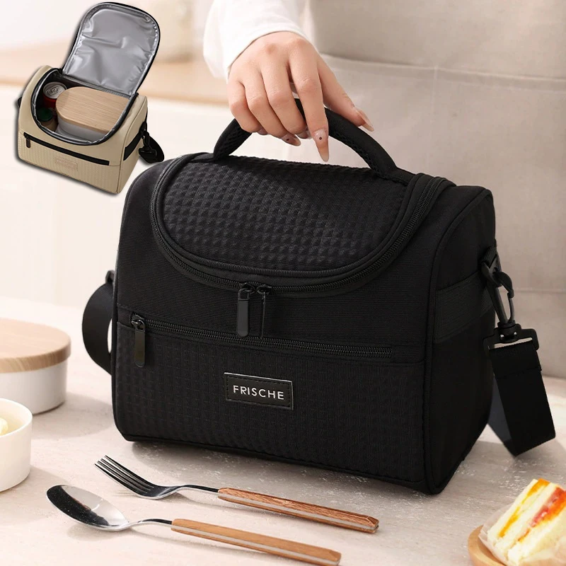 Lunch Box Lunch Bag Tote Cooler Portable Outdoor Picnic Office School Insulation Bag Keep Warm with Shoulder Strap