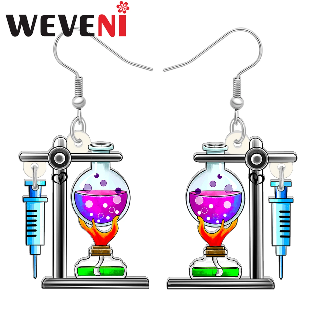 WEVENI Acrylic Chemical Experimental Tools Drop Dangle Earrings Trendy Back to School Gifts Jewelry for Women Kids Teachers