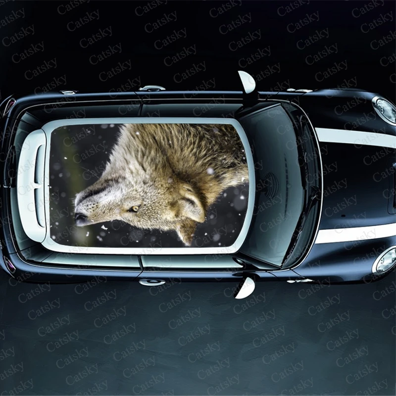 Animal Snow Wolf Print Car Roof Sticker Wrap Racing SUV Auto Accessories Packaging Painted PVC Car Hood Graphic Decal Decoration