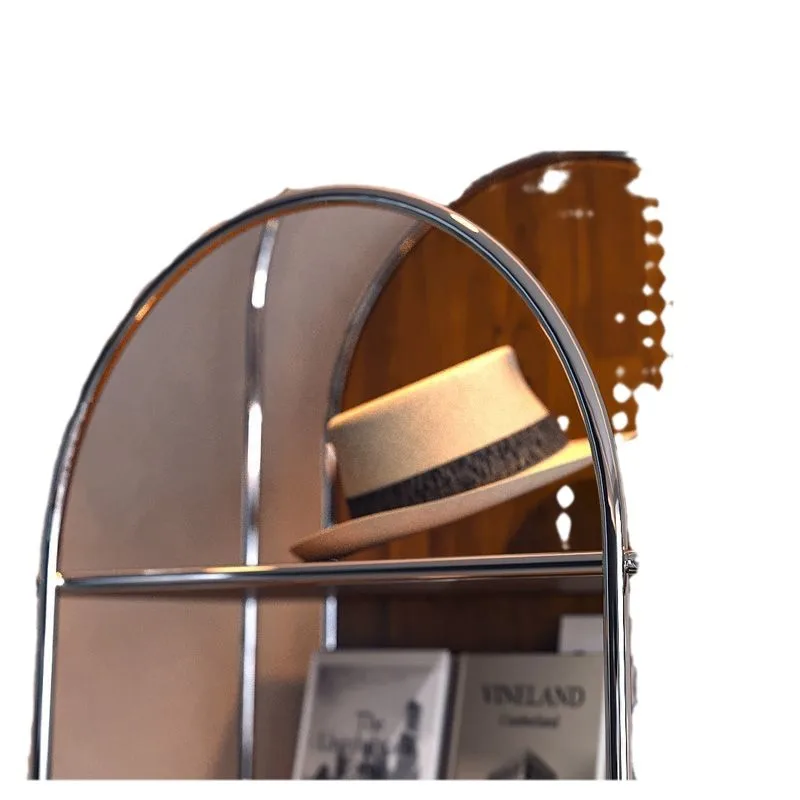 

Retro medieval style light luxury stainless steel bookshelf black decorative shelf household storage shelf