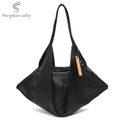 SC Niche Design Women Shoulder Bag Genuine Leather Large Capacity Tote Zipper Novelty Shaped Handbag Crossbody Purse Casual Hobo