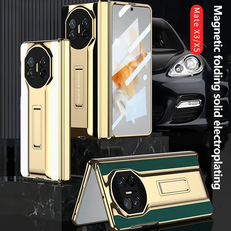 Ultra Thin Electroplated Supercar Kickstand Magnetic Folding Candy Solid Color Phone Case For Huawei Mate X3 X5