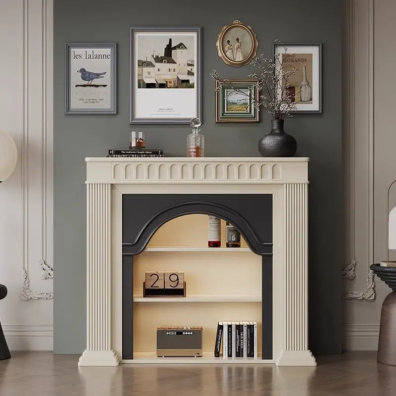 French cream style solid wood small apartment fireplace cabinet decorative cabinet retro living room fireplace side cabinet