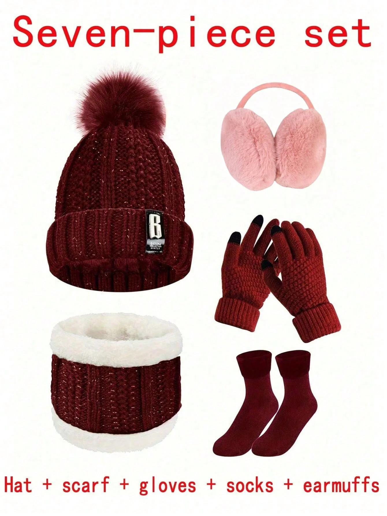 Immagine 6: Set multipezzi unisex invernale caldo e alla moda con cappello ispessito, scaldacollo, guanti, paraorecchie e calzini
