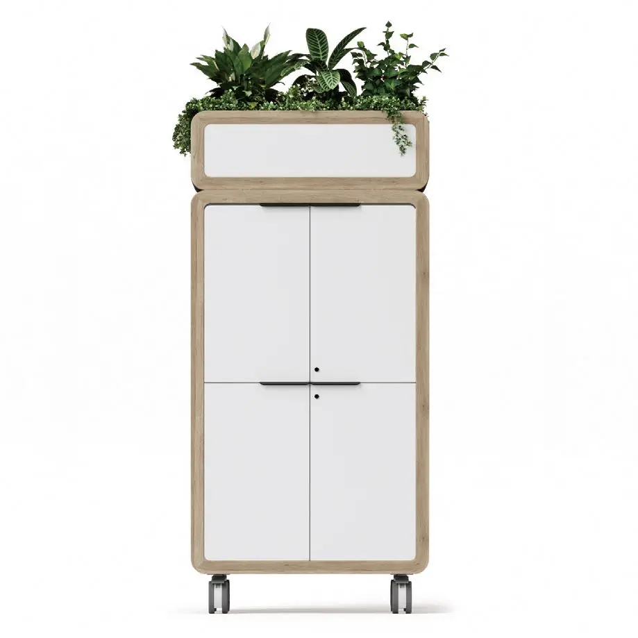 Modern Optimal Melamine Double-Decker Office File Cabinet Integrated Planter ing Castor Mobile for Home & Schools Use