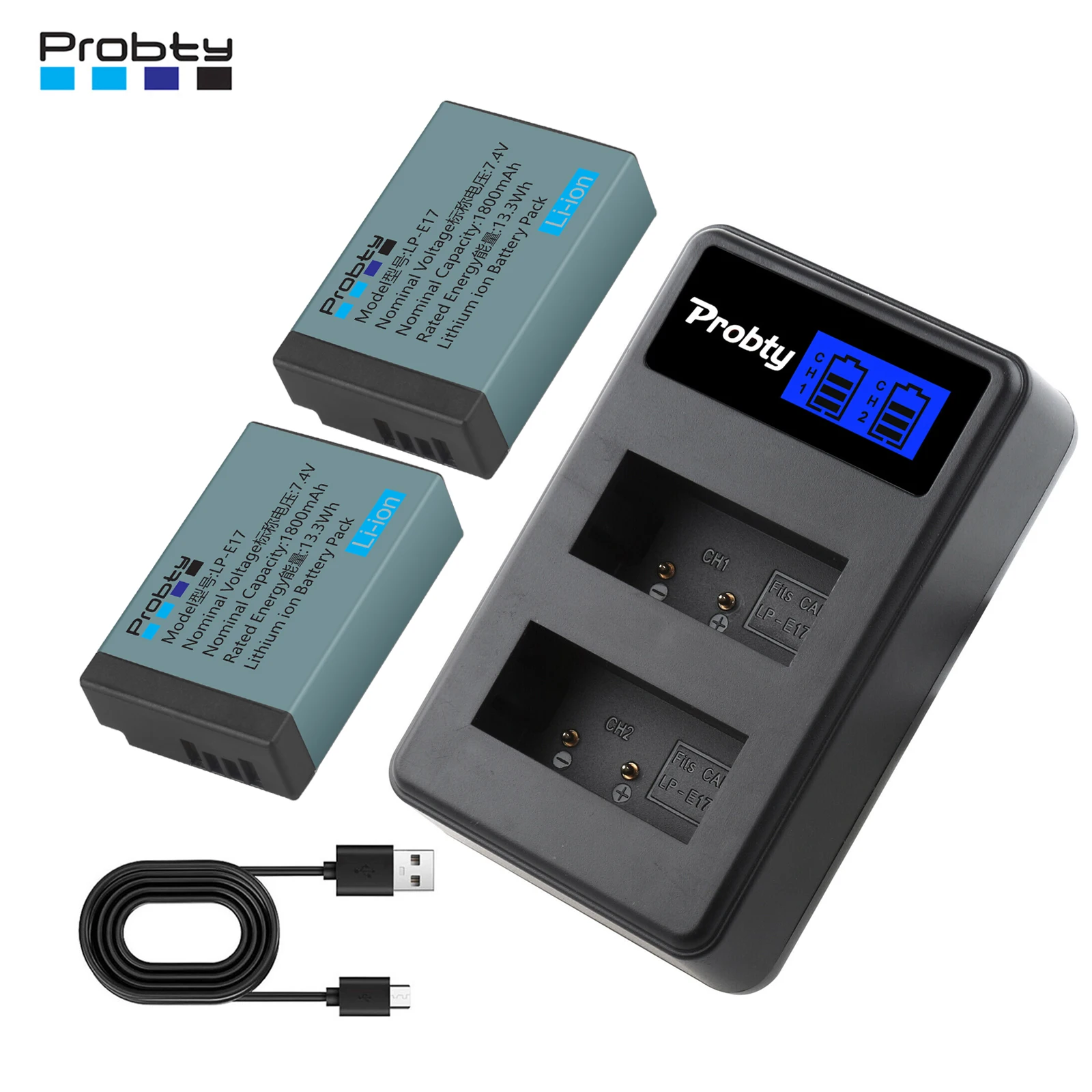 Probty LP-E17 LPE17 LP E17 Batería + Cargador USB con Pantalla LCD para Canon EOS R8 RP R50 200D 250D M3 M5 M6 750D 760D T6s 800D 8000D 77D