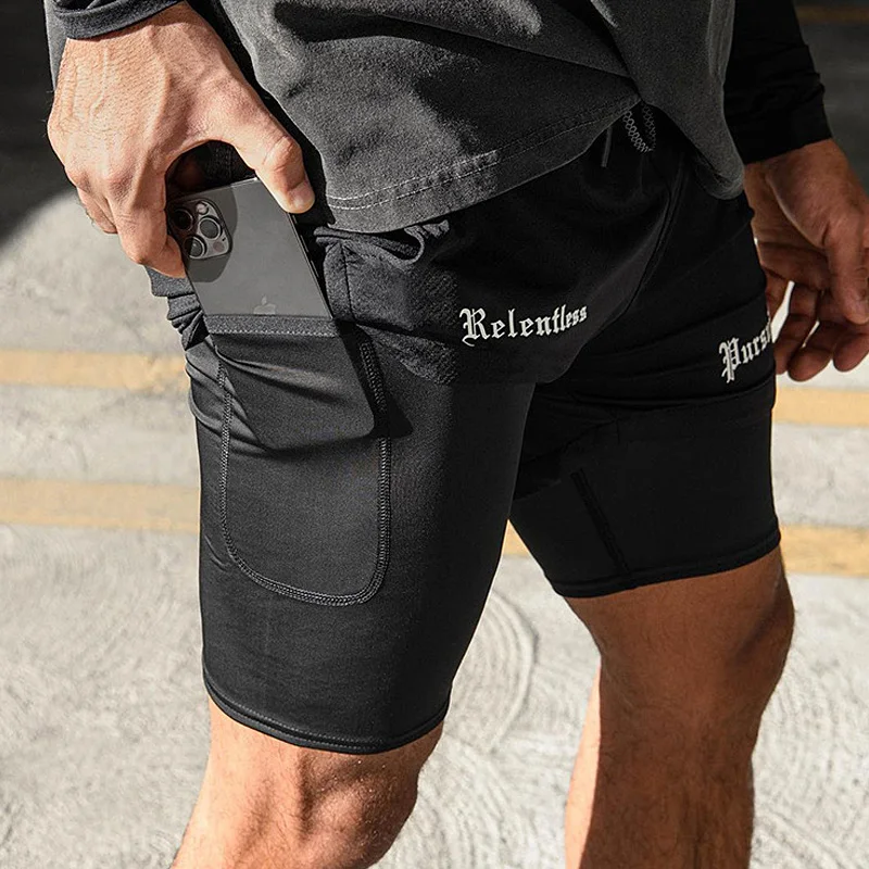 New Gym Men\'s Running Shorts Summer Fitness Bodybuilding Training Quick-drying Shorts Men Jogging Sports 2-in-1 Casual Shorts