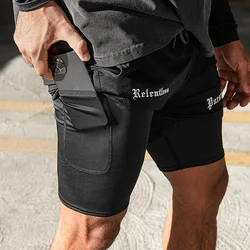 New Gym Men's Running Shorts Summer Fitness Bodybuilding Training Quick-drying Shorts Men Jogging Sports 2-in-1 Casual Shorts