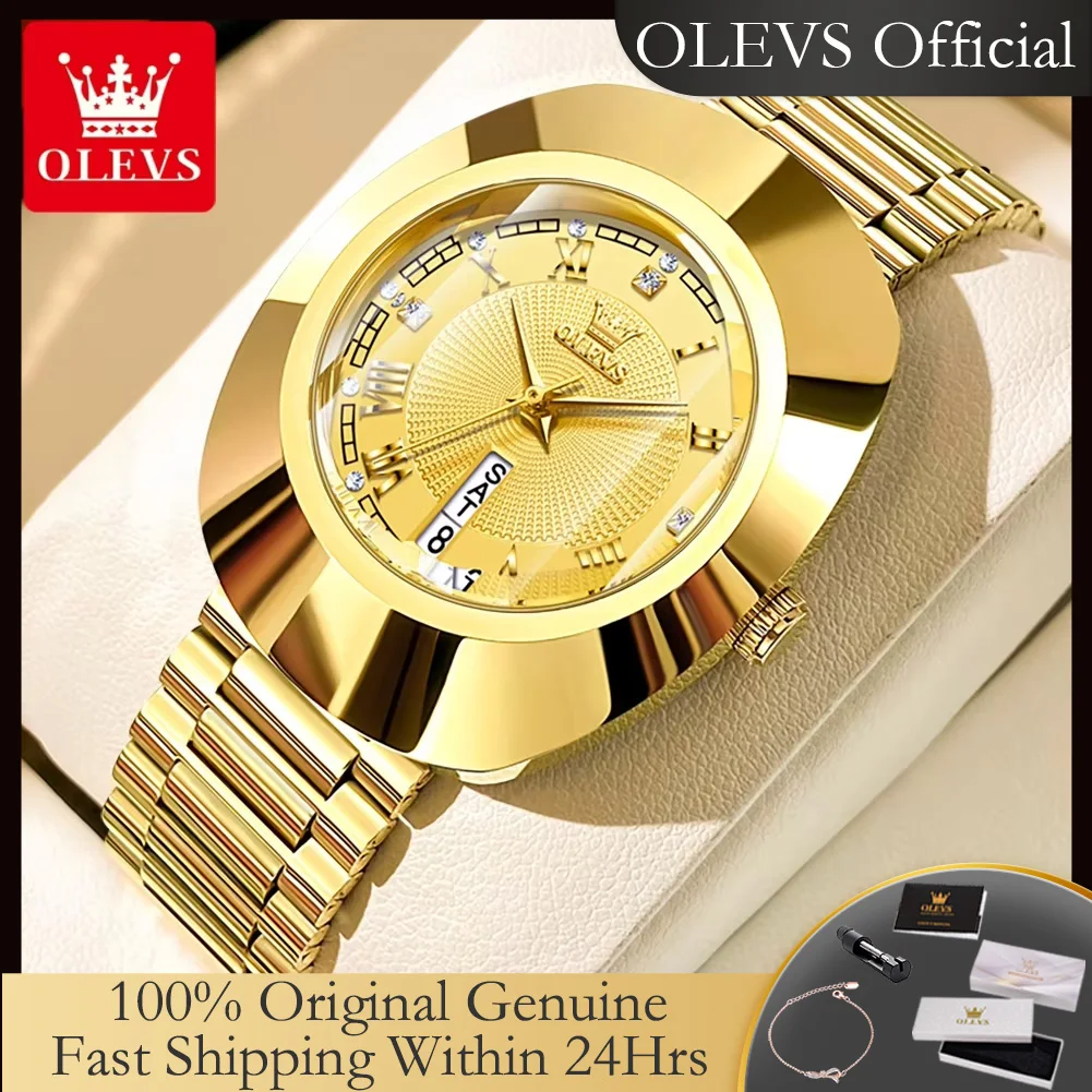 

OLEVS 7008 Luxury Quartz Watch for Women Large Dial Tungsten Steel Strap Top Brand Original Golden Women's Decoration Wristwatch
