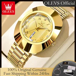 OLEVS 7008 Luxury Quartz Watch for Women Large Dial Tungsten Steel Strap Top Brand Original Golden Women's Decoration Wristwatch