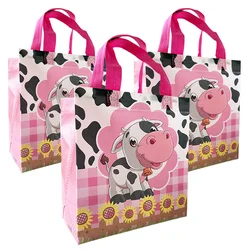 4Pcs Farm Animal Party Favor Reusable Barnyard Bags with Handles Non Woven Farm Goodie Candy Treat Bags Yard Birthday Tote Bag