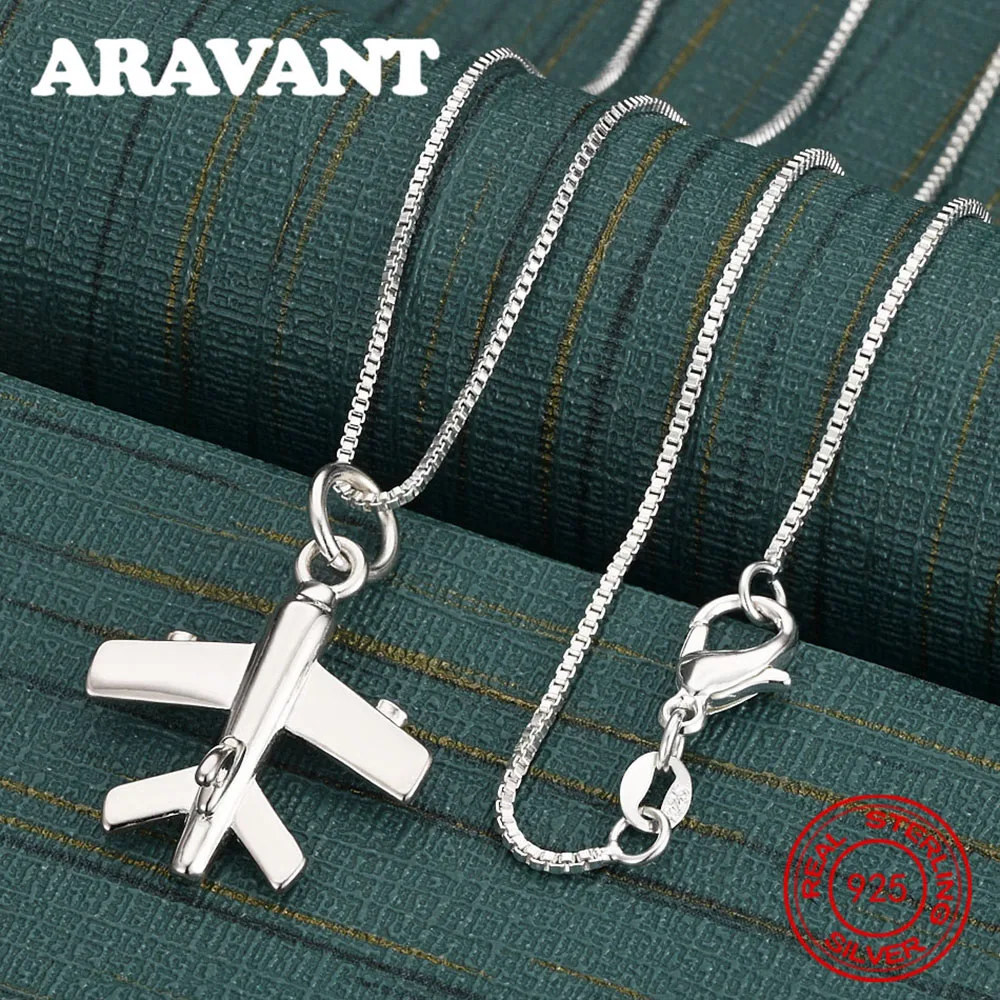 925 Sterling Silver Airplane Pendant Necklace, Women's Commuter Accessory, Christmas Gift Jewelry