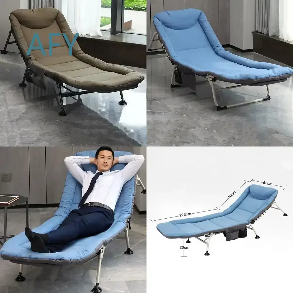Simple Adjustable Portable Recliner Foldable Outdoor Sun Lounger Lounge Chair for Office Lunch Break Folding Bed Breathable
